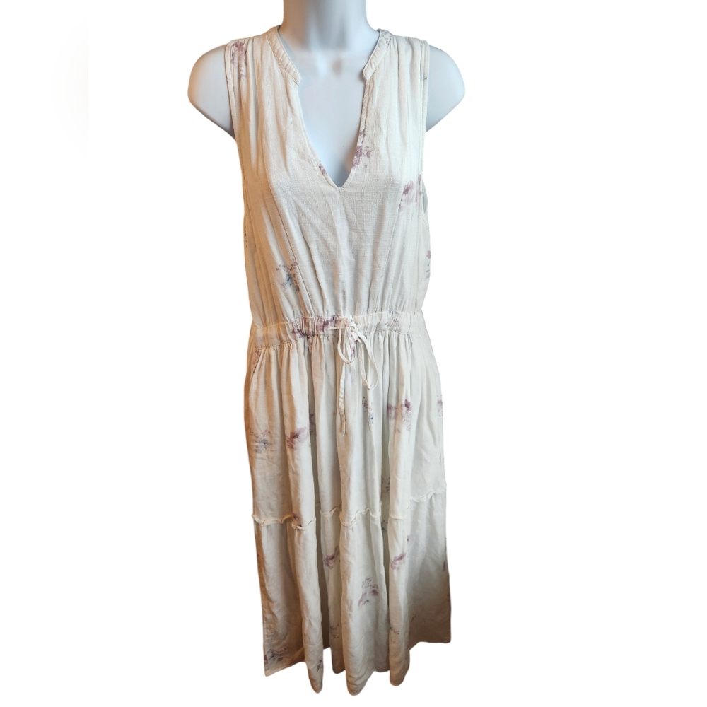Splendid Livia White Floral Print Split Neck Sleeveless Midi Dress Size S